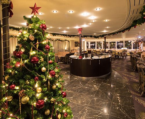 Christmas tree in a river ship lounge