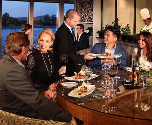 Wine dinner on a river cruise